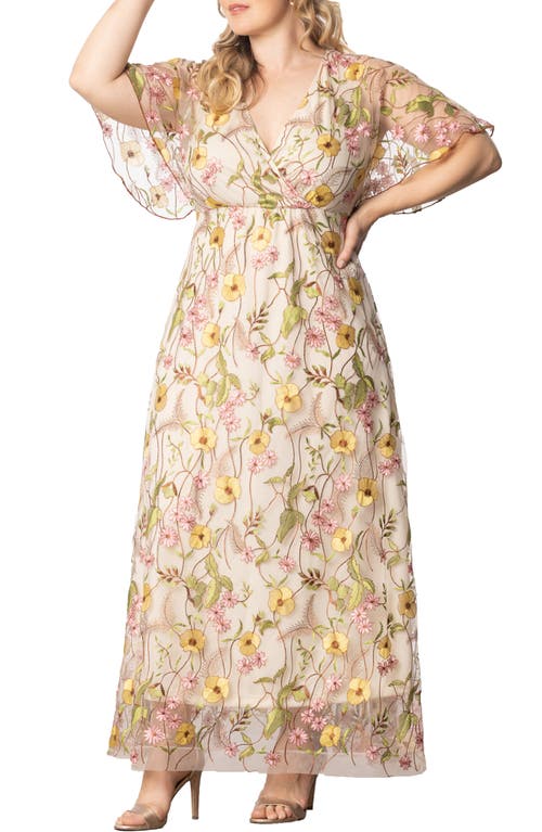 Shop Kiyonna Embroidered Elegance Floral Gown In Sunkissed Garden