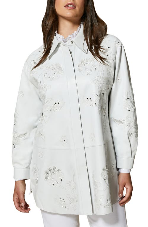 Marina Rinaldi Egregio Embroidered Leather Shirt in White