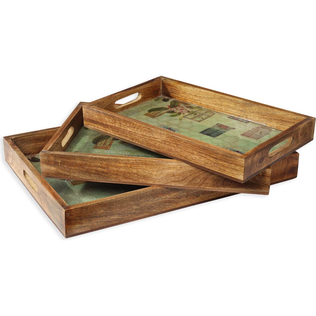 Tiramisu Blush Garden Resin And Wood Decorative Trays In Green Doors