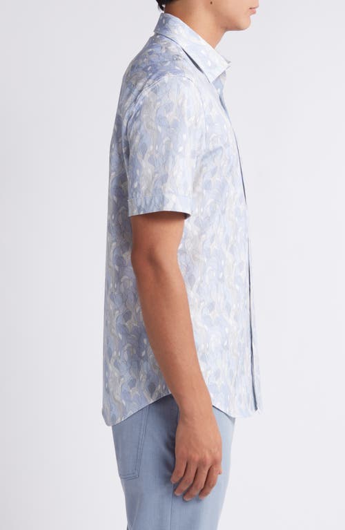 Shop Bugatchi Miles Ooohcotton® Print Short Sleeve Button-up Shirt In Air Blue