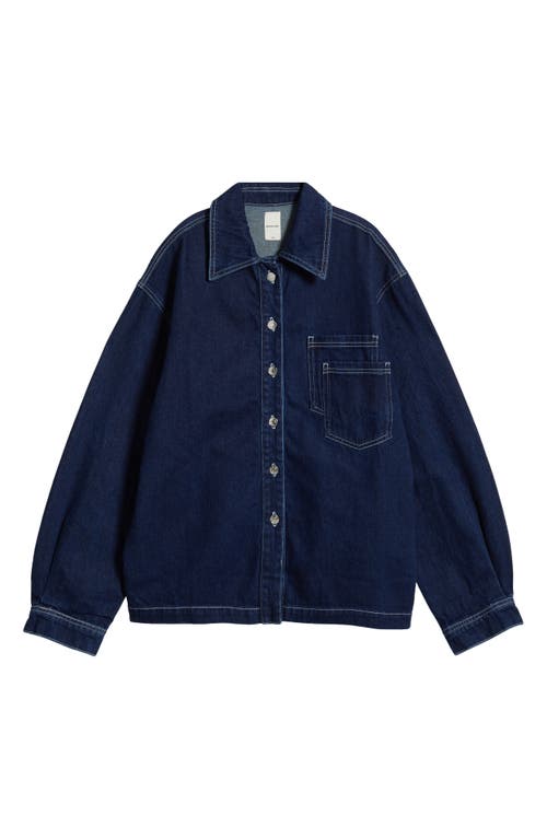 Shop Mistress Rocks Oversize Denim Button-up Shirt In Dark Blue