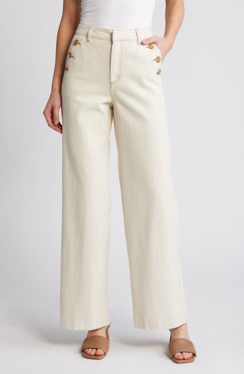 Ivory linen high waisted pleated Women Trousers