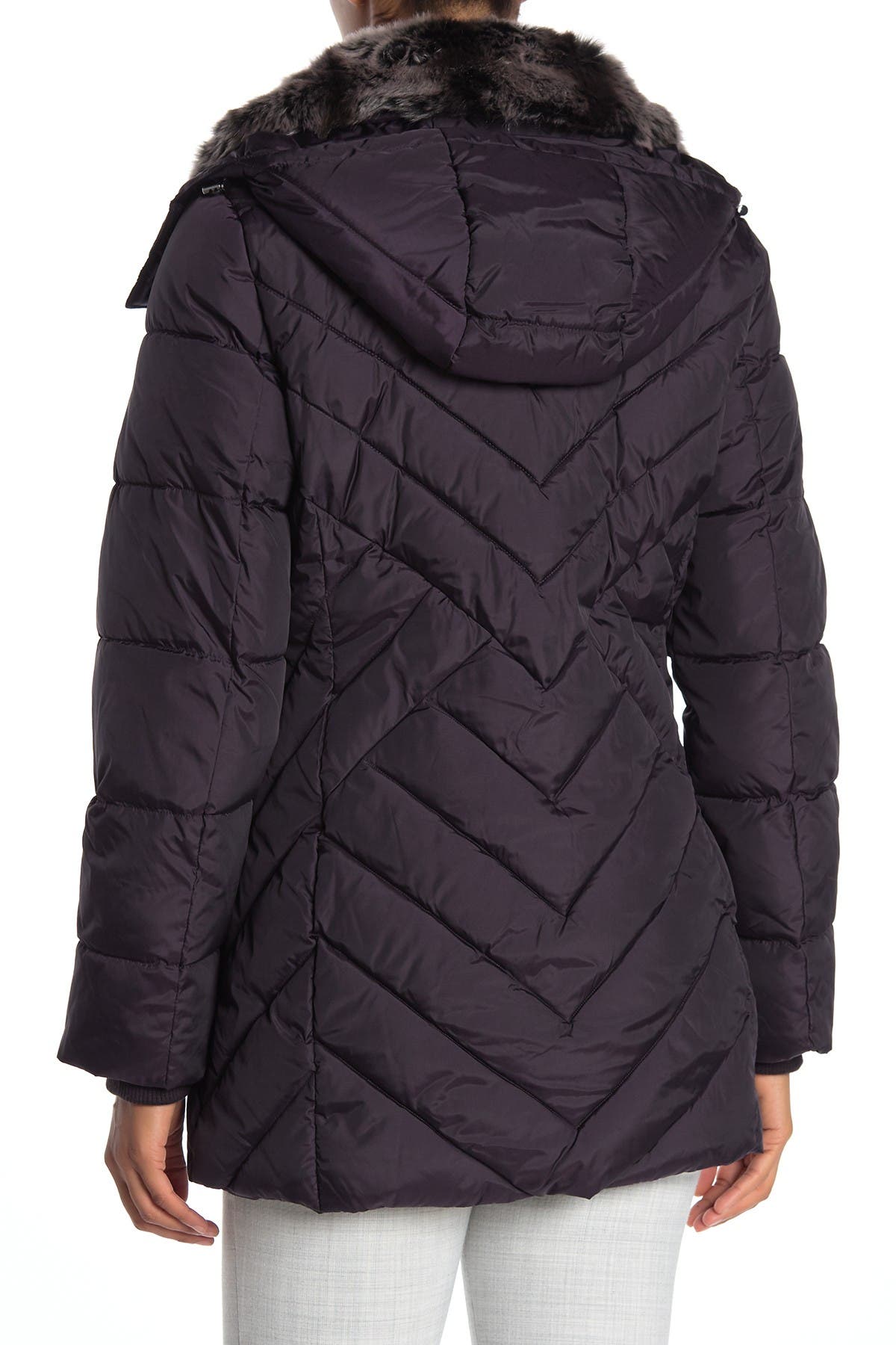 london fog faux fur trim hooded zip puffer down jacket