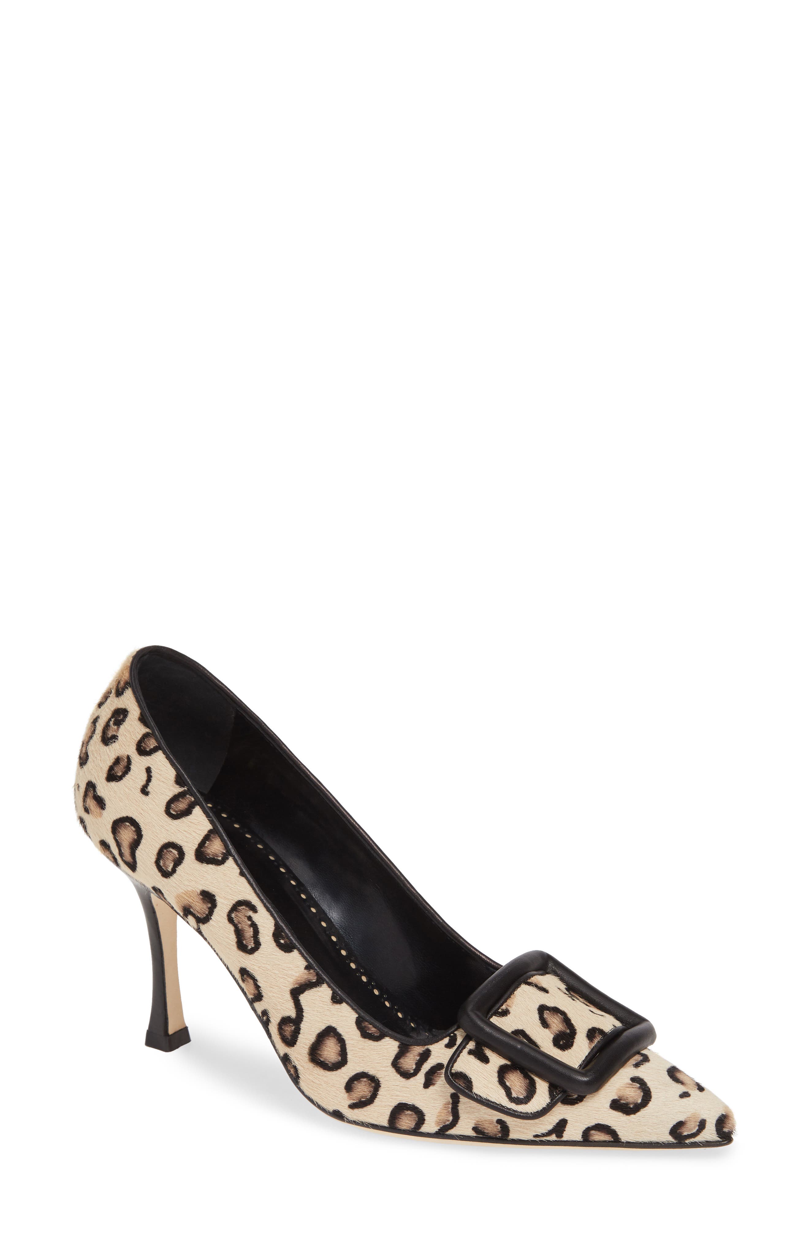 Manolo Blahnik Maysale Leopard Print Genuine Calf Hair Pump, Brown