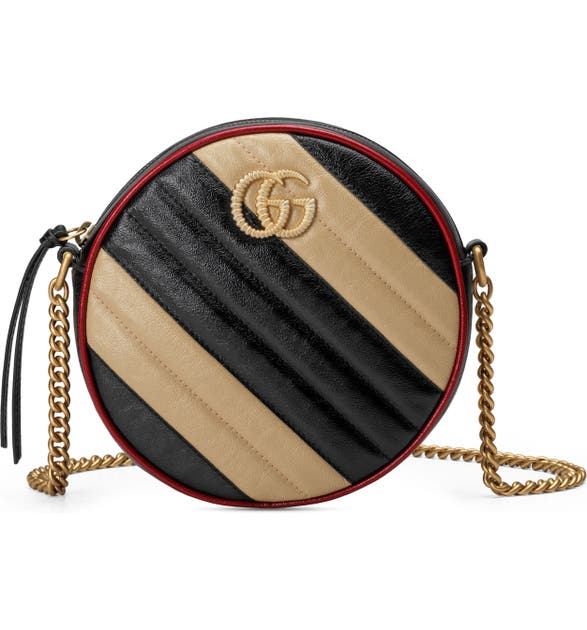 Shop Gucci Mini Gg Marmont 2.0 Matelasse Leather Shoulder Bag Nero Dia Beige/ Rom Cerise
