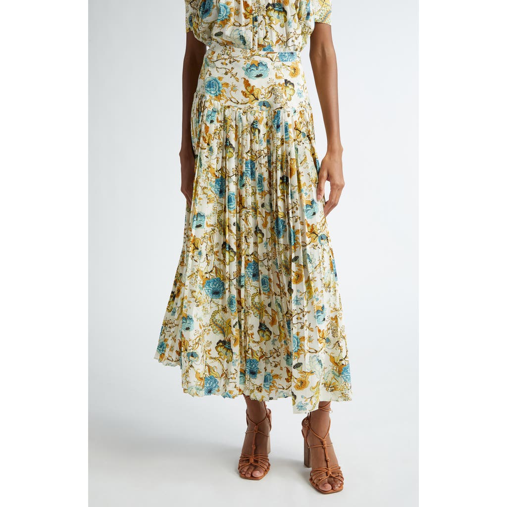 Ulla Johnson Ella Pleated Silk Skirt In Flora Multi