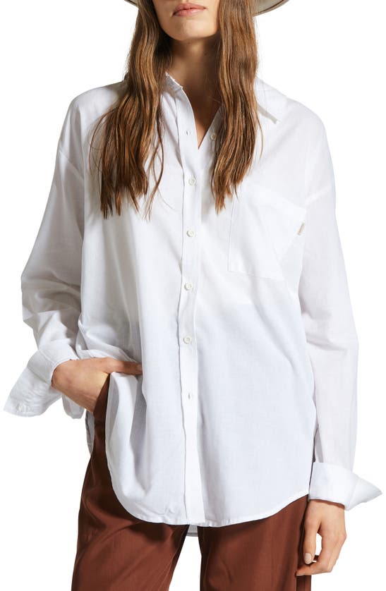 Brixton Sidney Oversized Cotton Button-up Shirt In White Solid