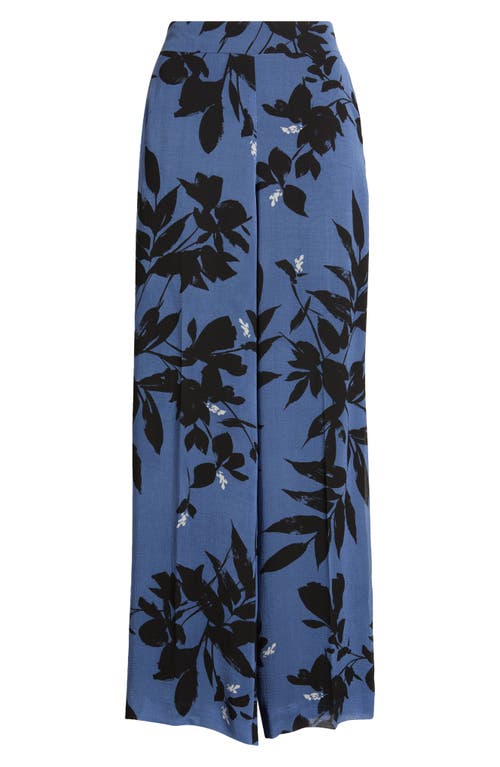 Anne Klein Floral Wide Leg Pants In Blu Jay/anne Black Multi