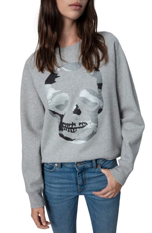Zadig & Voltaire Camo Skull Cotton Graphic Sweatshirt in Gris
