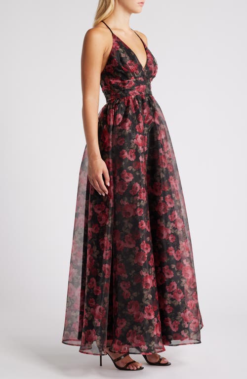 Shop Lulus Simply Divine Floral Organza Gown In Black/pink/green