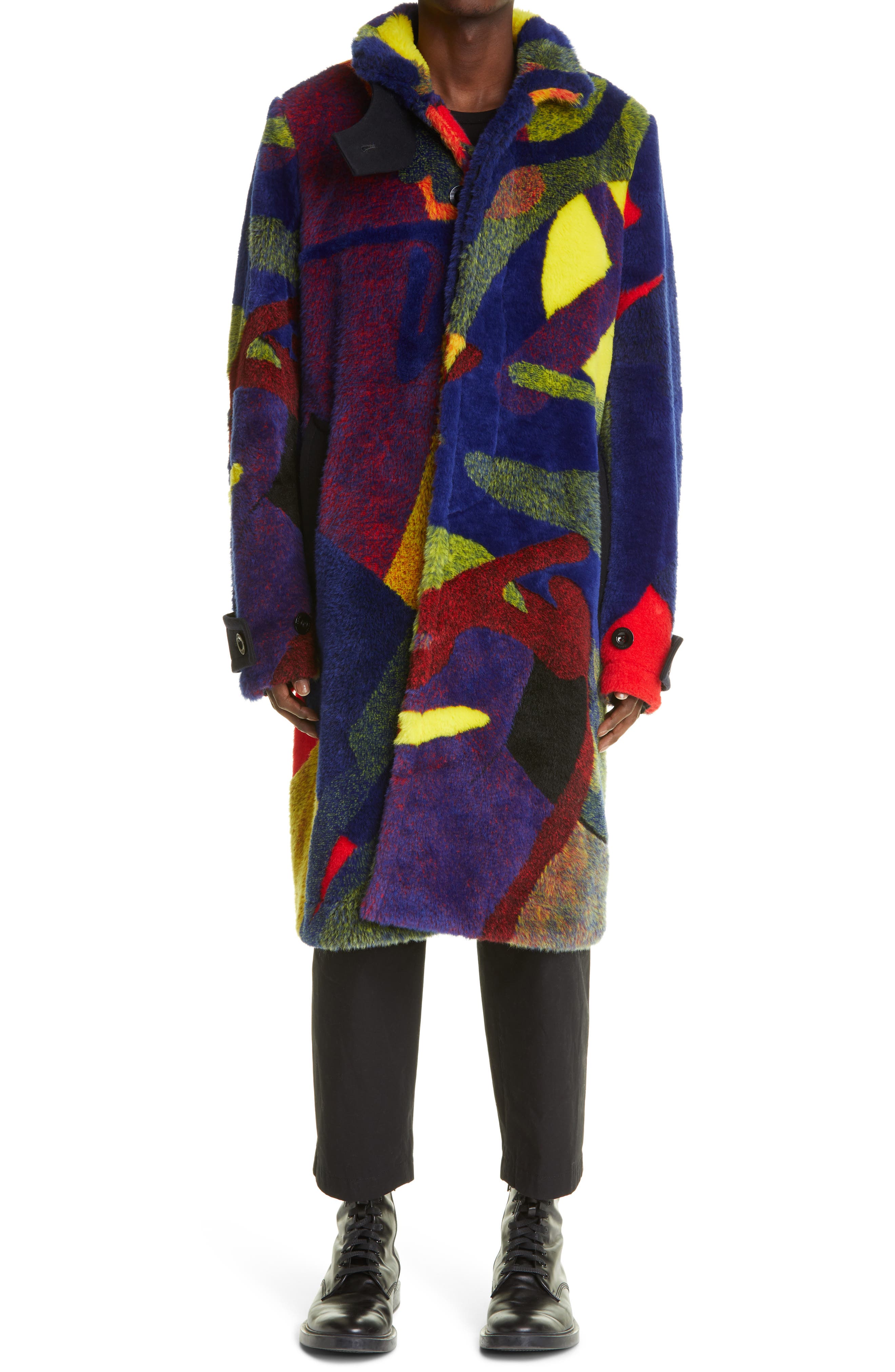 Men's Sacai X Kaws Oversize Jacquard Faux Fur Coat | Smart Closet