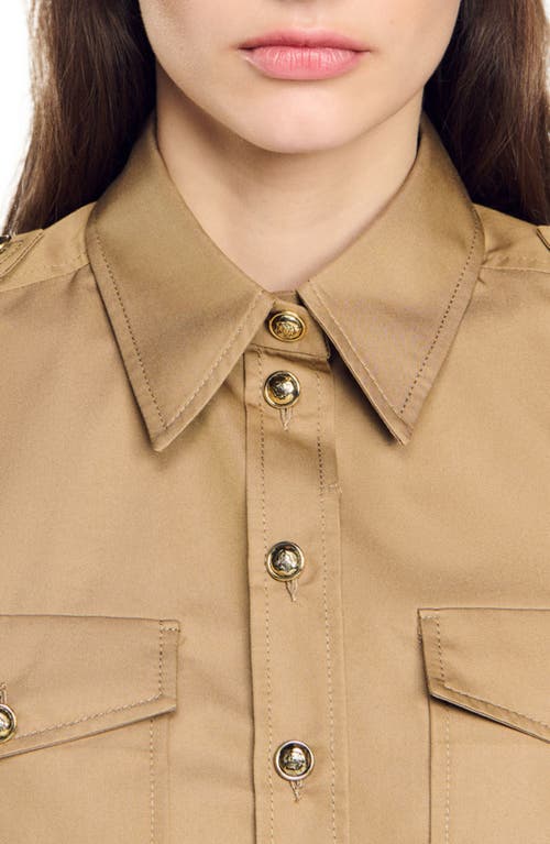 Shop Sandro Pocket Shirt In Camel