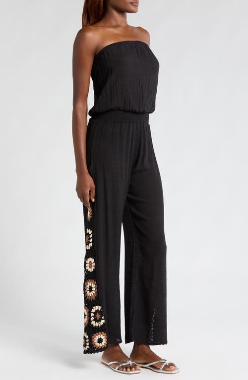 Elan Crochet Inset Strapless Cover-up Jumpsuit In Black Multi