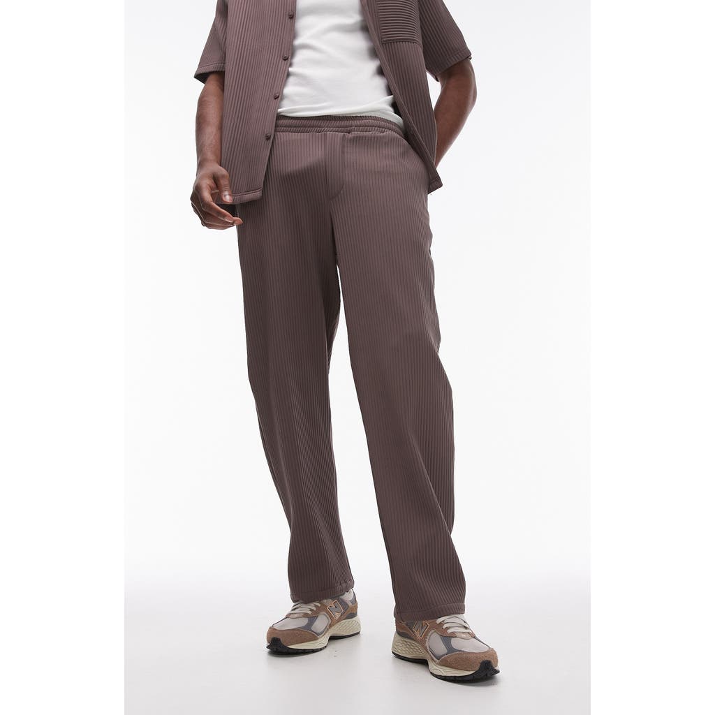 Topman Pinstripe Wide Leg Pants in Brown