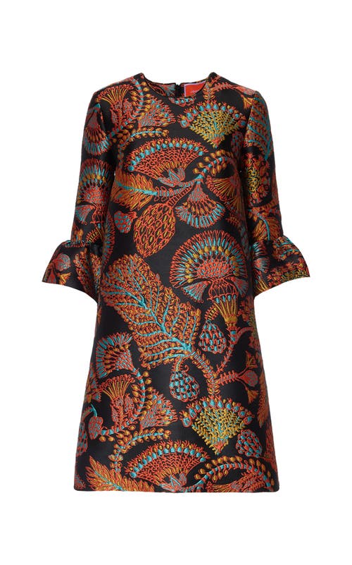 La Doublej 24 7 Jacquard Bell-sleeve Dress In Jacquard Sicomore Black