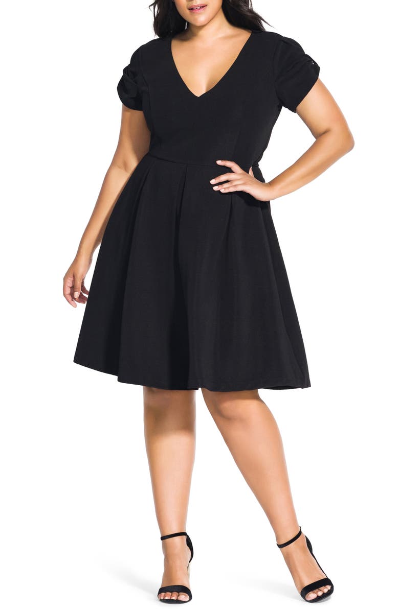 City Chic Bow Sleeve Fit & Flare Dress (Plus Size) | Nordstrom