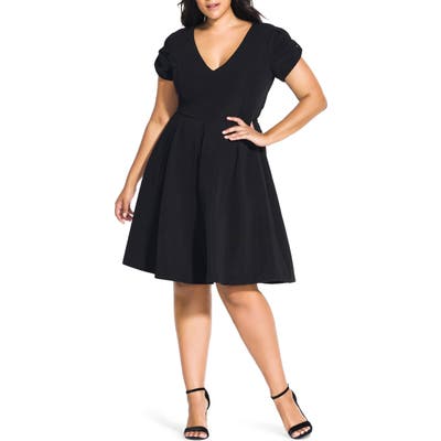 Plus Size City Chic Bow Sleeve Fit & Flare Dress, Black