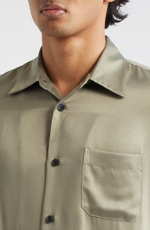 Shop John Elliott Oversize Short Sleeve Silk Button-up Shirt In Sage