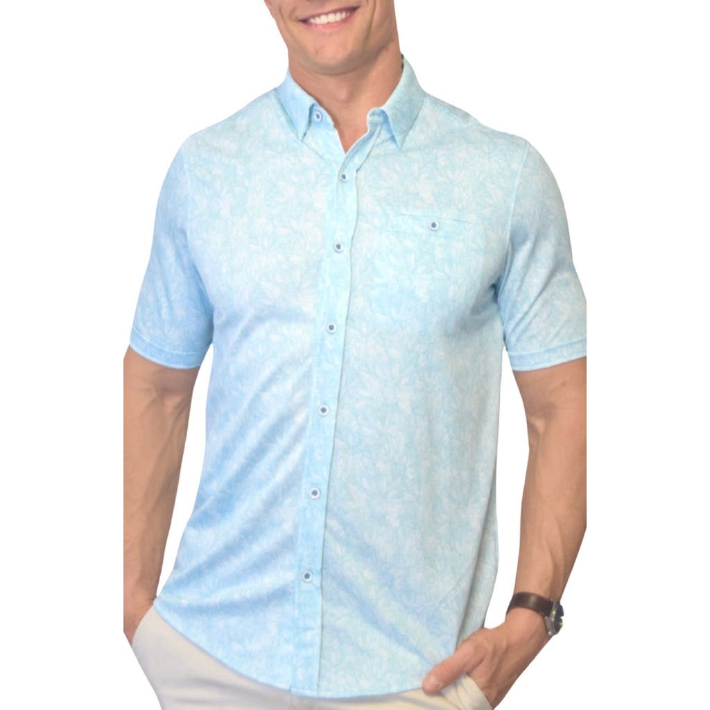 Nicoby Birdseye Knit Short Sleeve Button-up Shirt In Turquoise