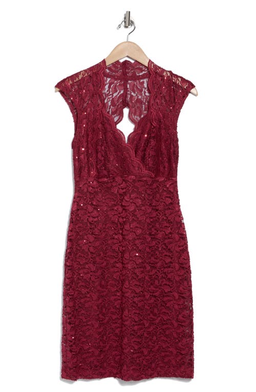 Connected Apparel Stretch Lace Dress With Open Back In Cabernet
