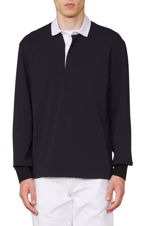 Officine Générale Ryker Long Sleeve Organic Cotton Rugby Shirt Black at Nordstrom,
