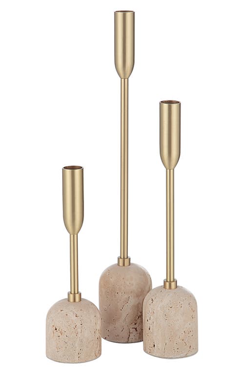 Renwil Vesta Set Of 3 Tapered Candleholders In Yellow Gold/beige