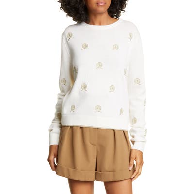 Tommy Hilfiger Crest Critter Embroidered Wool & Cashmere Sweater, Ivory