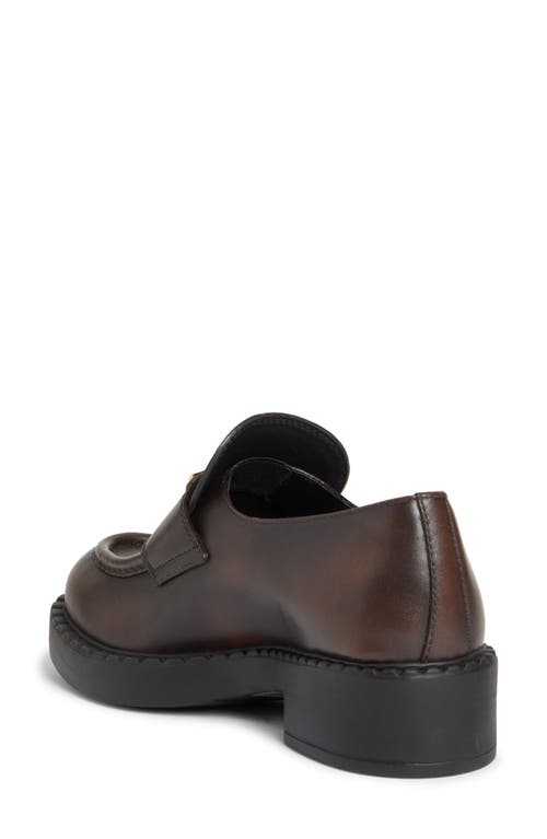 Shop Prada Moc Toe Loafer In Moro