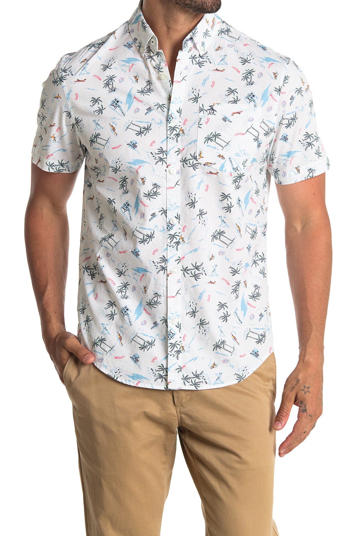 Original Penguin | Short Sleeve Tropical Print Slim Fit Woven Shirt ...