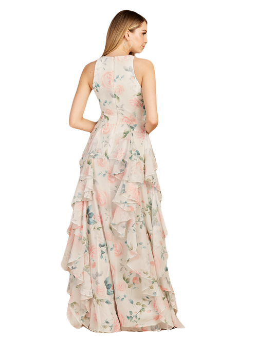 Lara New York High Neck, Ruffled Skirt Printed Dress In Whiterose