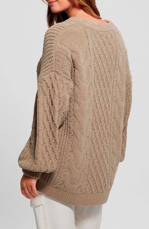 Shop Guess Aki Cable Knit Cardigan In Silk Taupe