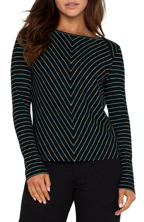 Shop Liverpool Chevron Stripe Boat Neck Sweater In Malachites