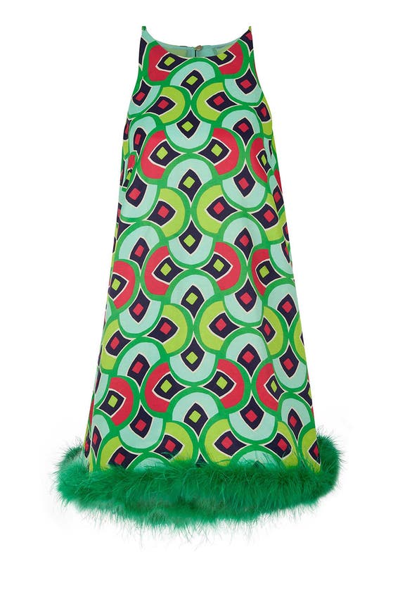 Shop Nocturne Feather Boa Mini Dress In Multi-colored