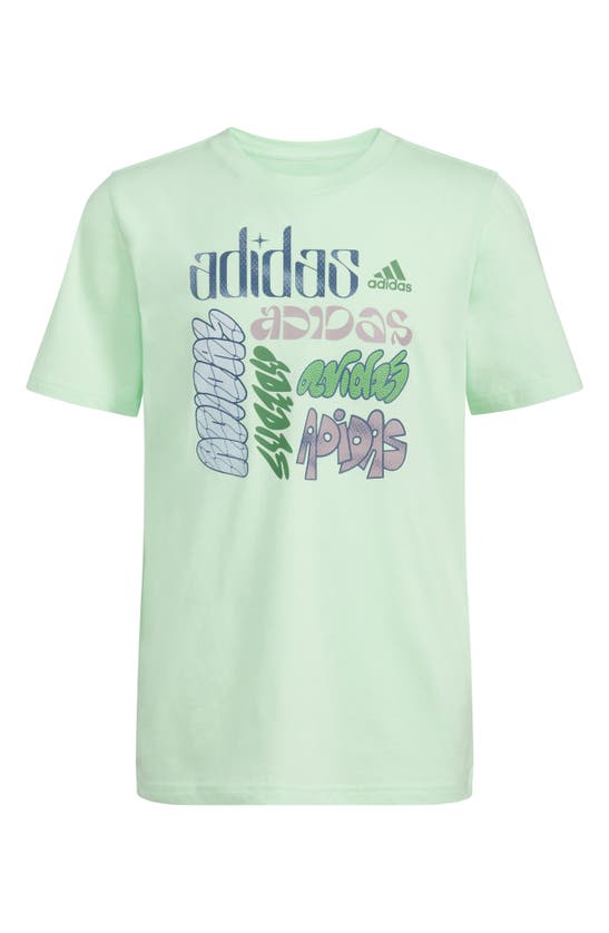 Adidas Originals Kids' Text Logo Graphic T-shirt In Semi Green Spark