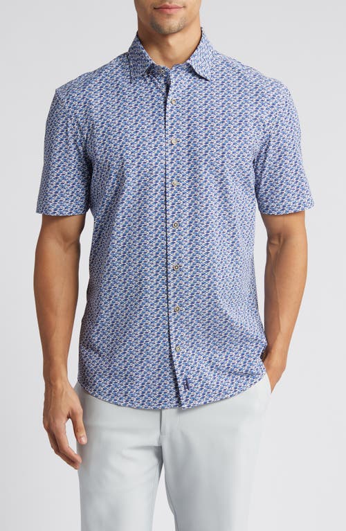 johnnie-O Bento Knit Short Sleeve Button-Up Shirt in Lake at Nordstrom, Size Small