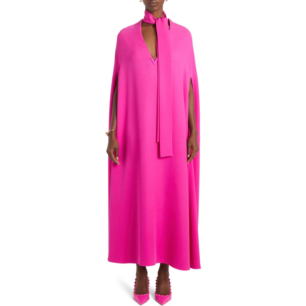 Valentino Garavani Tie Neck Silk Cape Dress In Pink Pp/pink Pp
