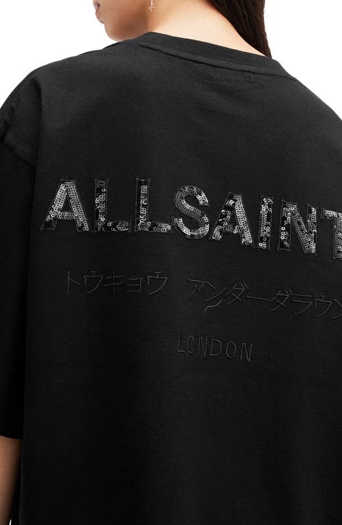 Shop Allsaints Sequin Logo Oversize Cotton Graphic T-shirt In Black