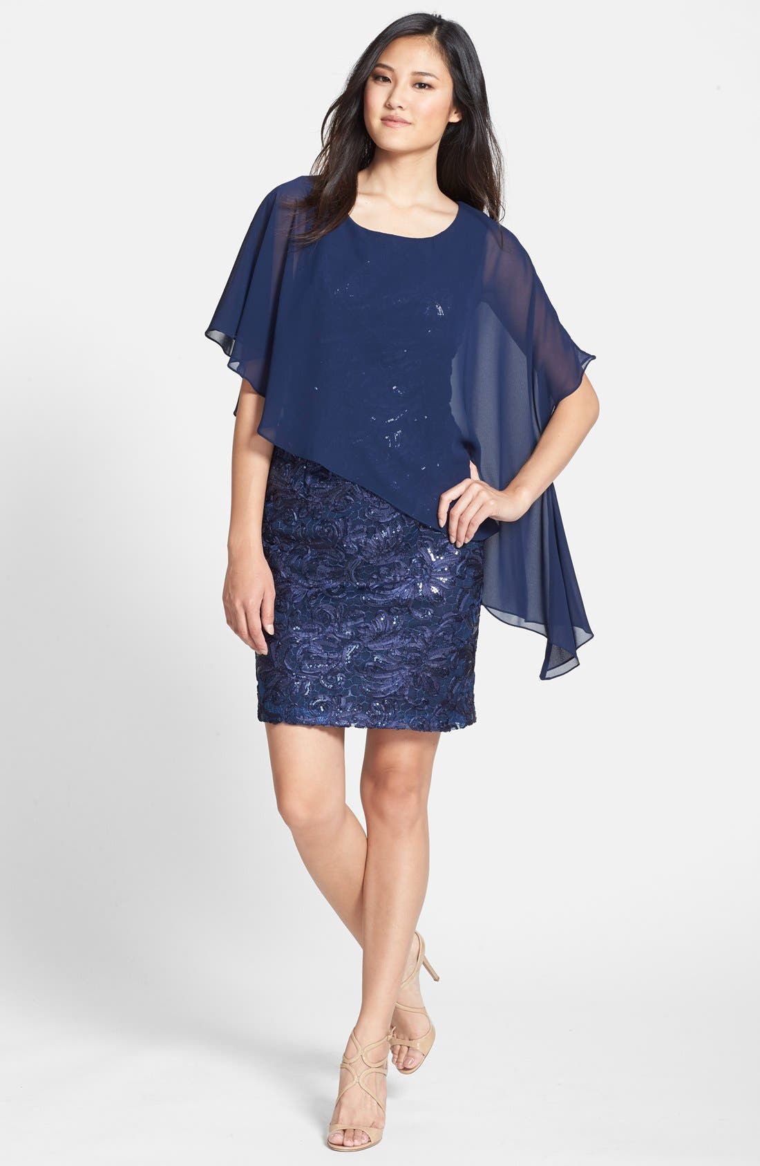 Betsy & Adam Sequin Lace Capelet Dress | Nordstrom