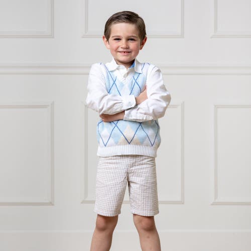 Hope & Henry Boys' Organic Seersucker Short, Kids In Taupe Gingham Seersucker