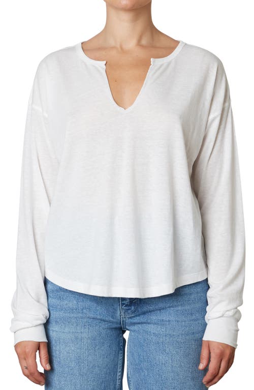 Notched Long Sleeve Jersey Top in White