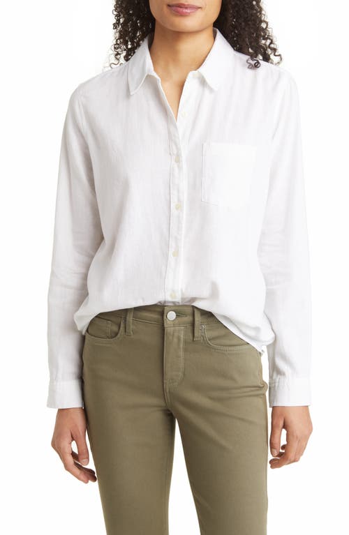 caslon(r) Casual Linen Blend Button-Up Shirt in White