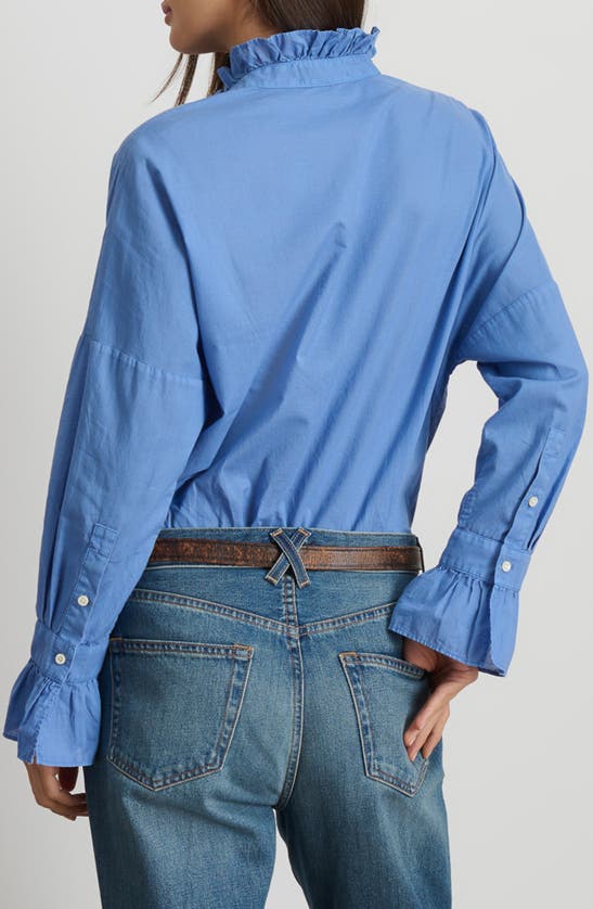 Shop Alex Mill Blake Ruffle Neck Cotton Button-up Shirt In Coastal Blue