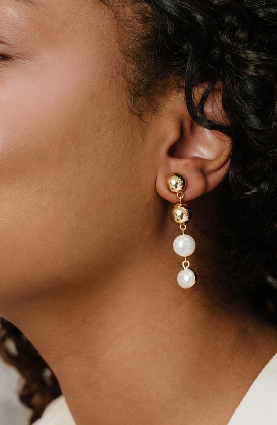 Shop Ettika Cultured Freshwater Pearl Linear Drop Earrings In Gold
