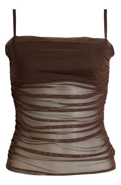 Open Edit Ruched Mesh Camisole In Brown Coffee