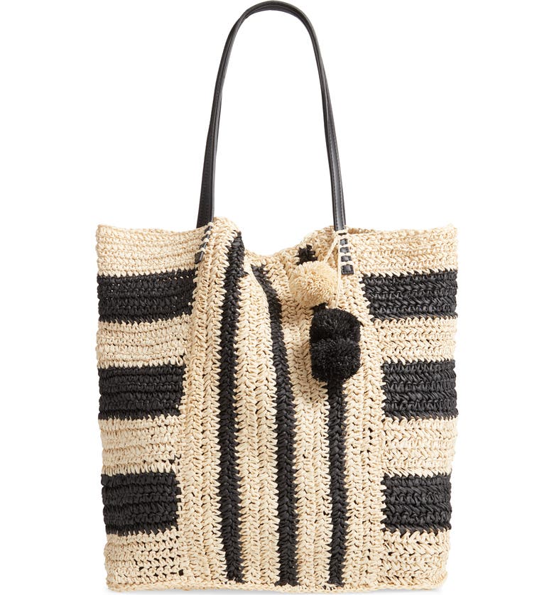 L SPACE Sophia Straw Tote, Main, color, Black