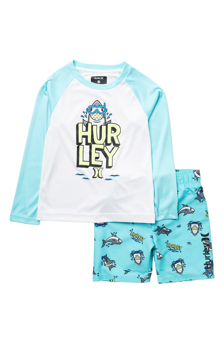 HURLEY Shark Print 2-Piece Swim Set, Main, color, CARIBEAN