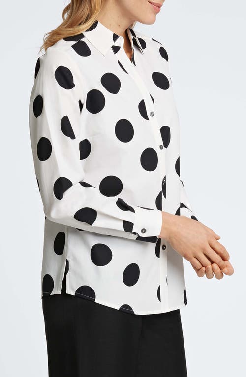 Shop Foxcroft Mary Dot Print Cotton Poplin Button-up Shirt In White/black