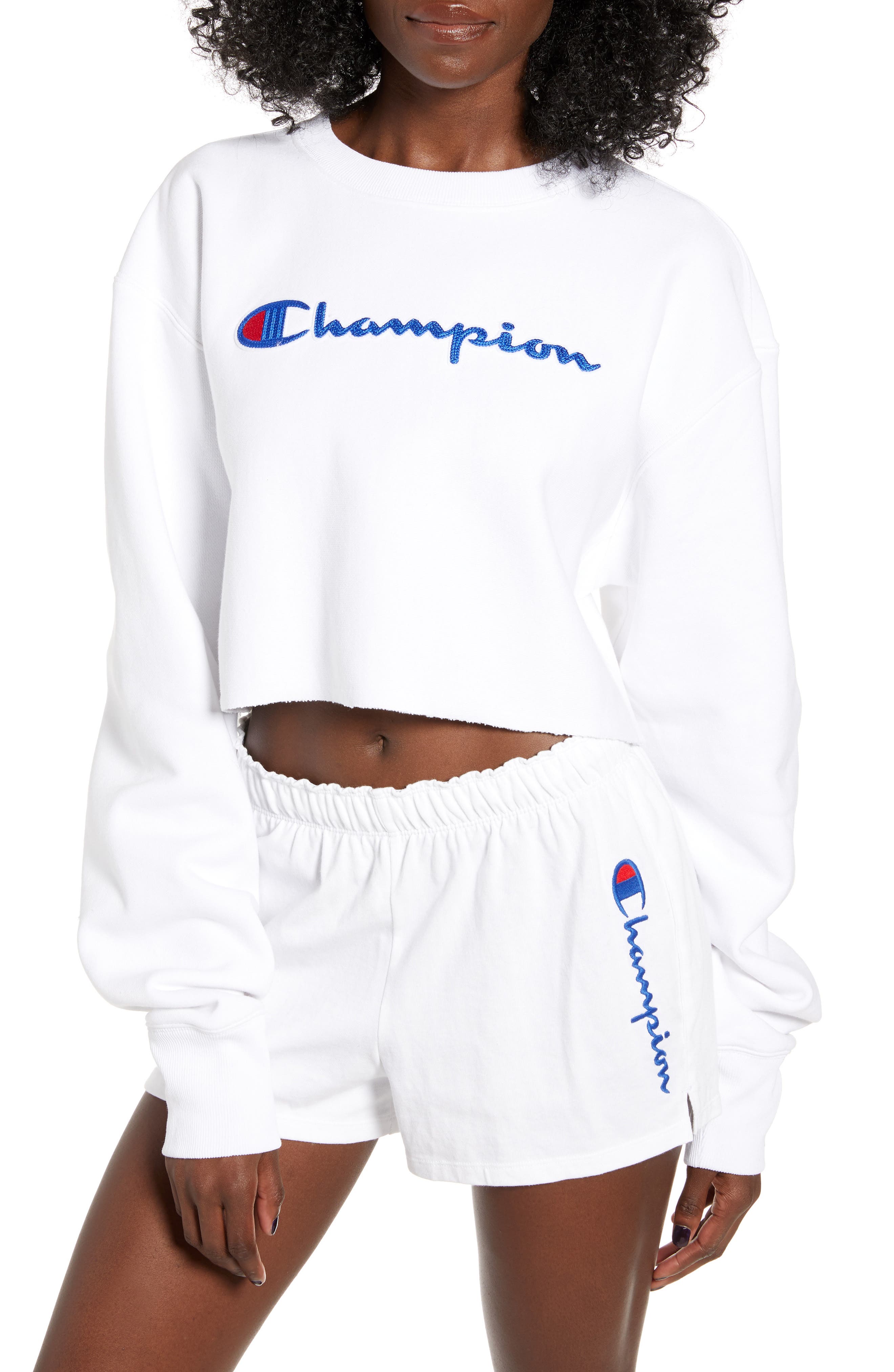 white champion crop hoodie