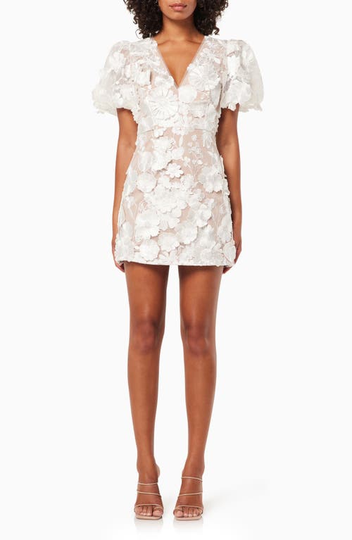 Rosalind Floral Embroidered Puff Sleeve Cocktail Minidress in White