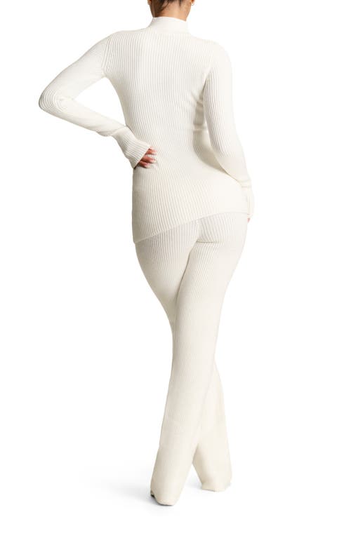 Shop Naked Wardrobe Rib Long Sleeve Top & Straight Leg Pants Set In White